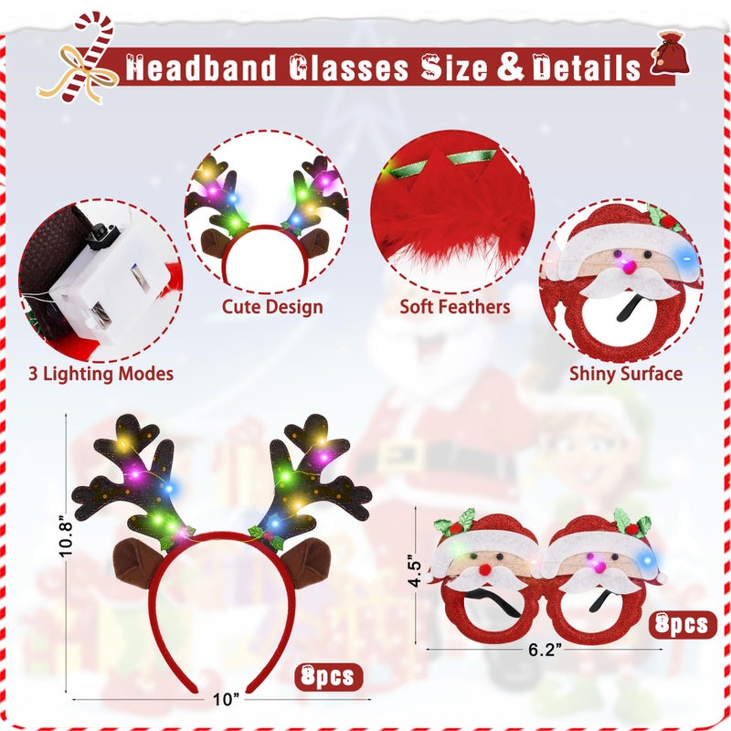 Blowata 24 PCS Christmas Party Favors  Light Up Candy Cane Snowflake Tree Bulb Necklace LED Headwear Glow Eyeglasses Set for Bulk Xmas Gifts  Christmas Ugly Sweater Party Supplies  Christmas Accessories - Image 3